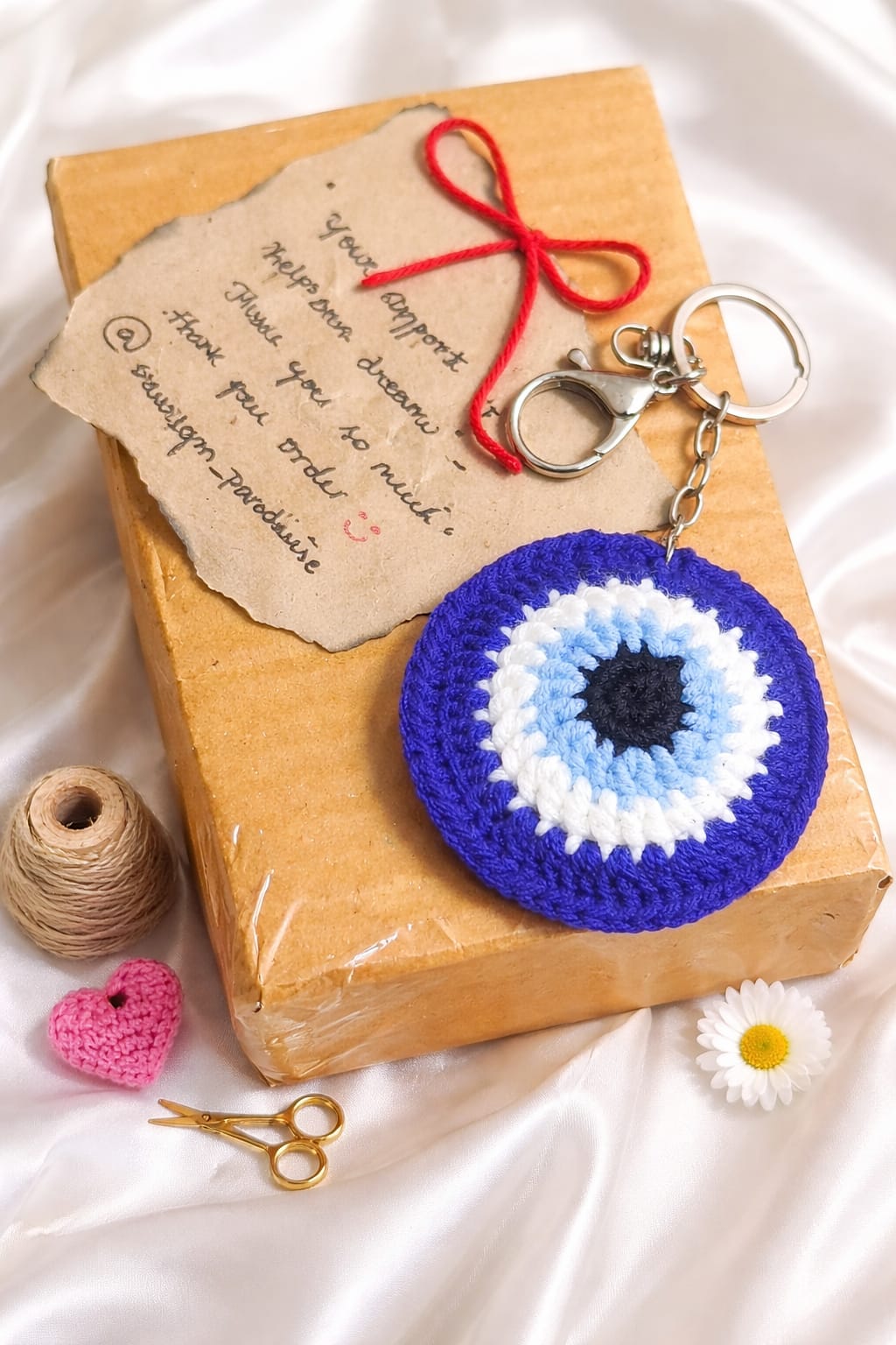 Evil eye crochet keychain